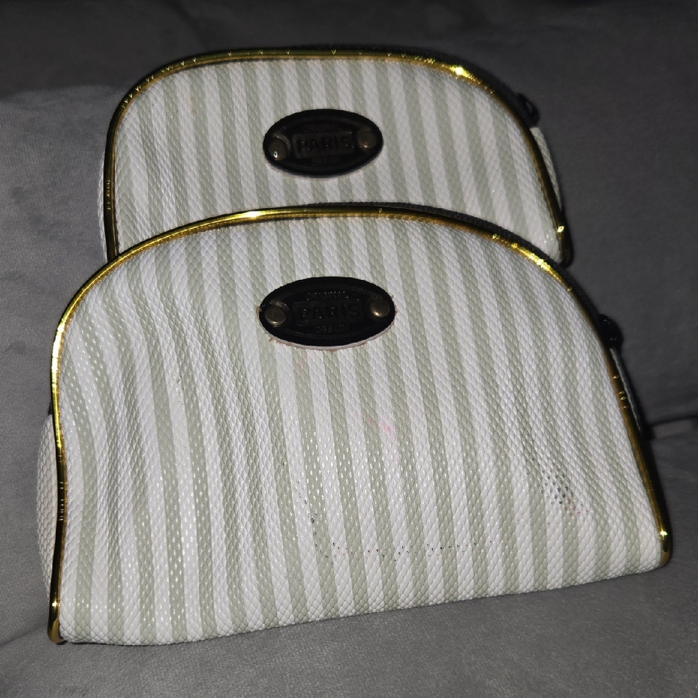 Original Paris Design Chic Gold and Cream Striped Cosmetic Bags
